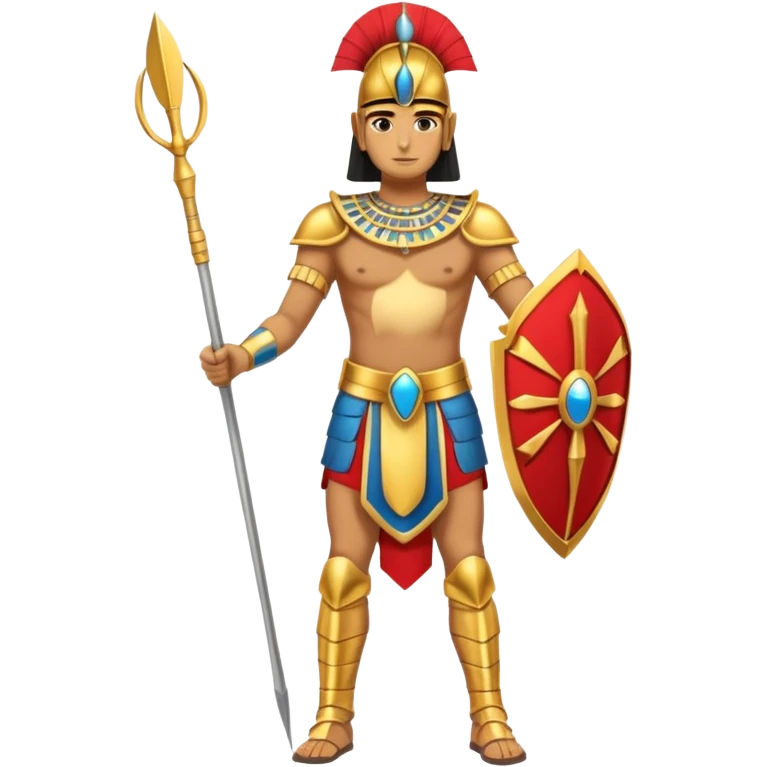 fullbody egyptian ancient soldier with spear and golden armor, only gold colors, no red or blue emoji