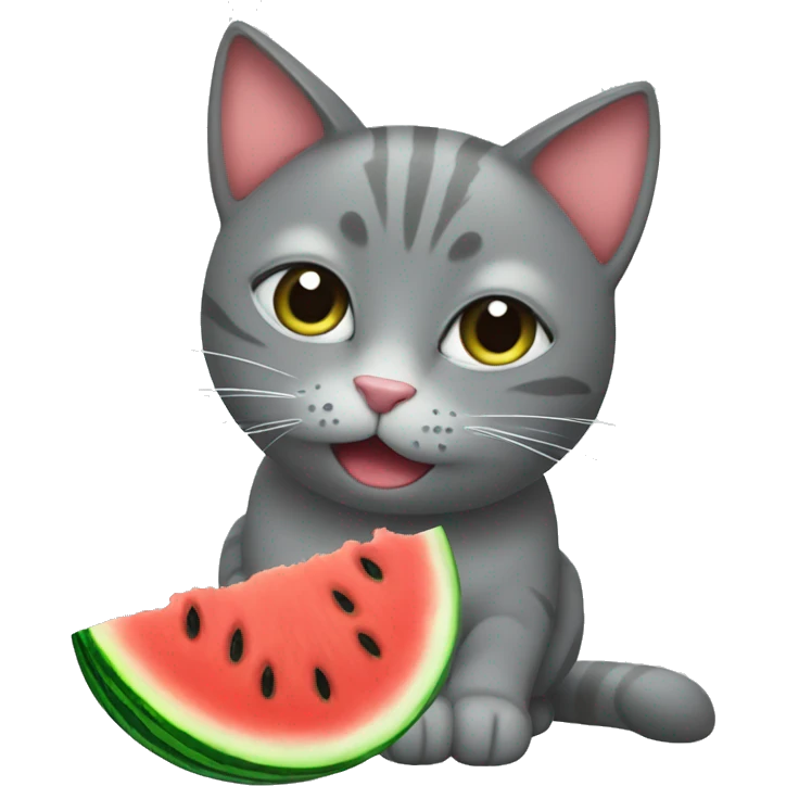 Grey cat eating watermelon  emoji