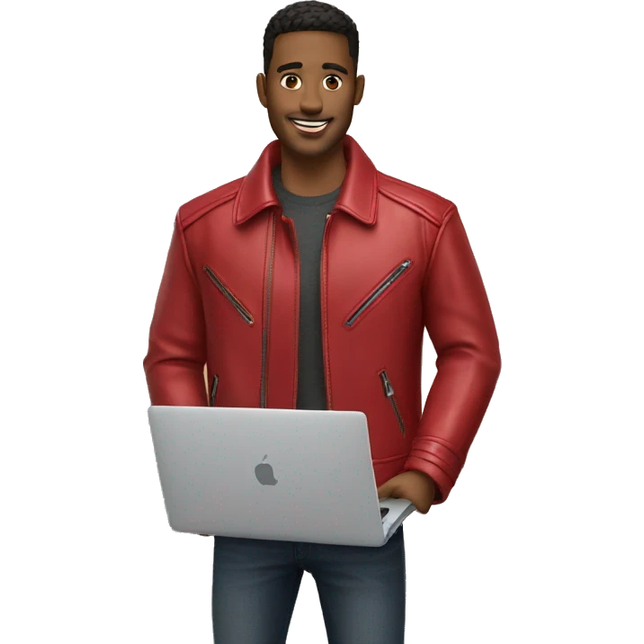 Red leather jacket on man with macbook emoji