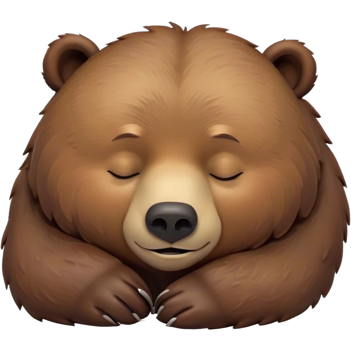 Meme-Worthy Cute Sleeping Grizzly Bear Portrait Emoji, Head resting peacefully with a contented smile, showcasing a massive, robust build and a luxuriously soft deep brown fur, eyes shut in a serene, restful nap, Simplified yet hilariously adorable features, highly detailed, glowing with a soft, drowsy light, high shine, relaxed and utterly lovable, stylized with an air of playful laziness, bright and heartwarming, soft glowing outline, capturing the essence of a comically sleepy grizzly, so meme-worthy it feels like it could instantly become the next viral sensation of adorable slumber! emoji
