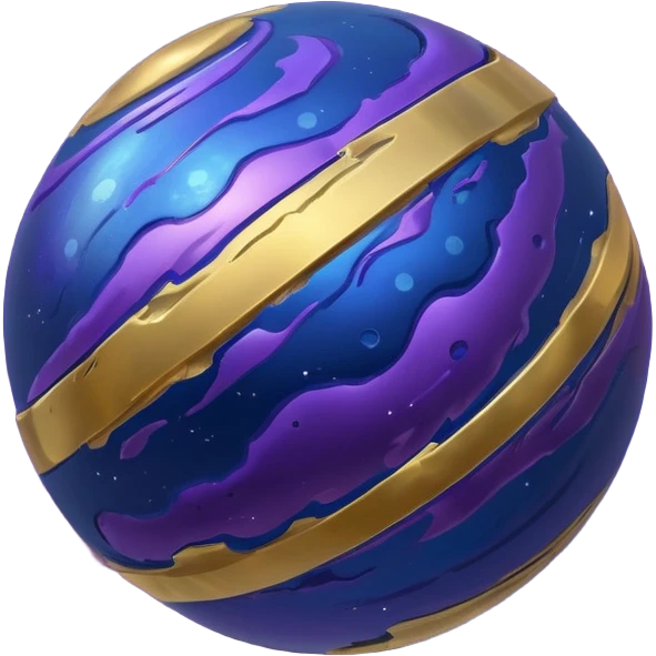 Mercury planet emoji, metallic sphere, swirling deep blue, gold, and purple highlights, rough surface details emoji