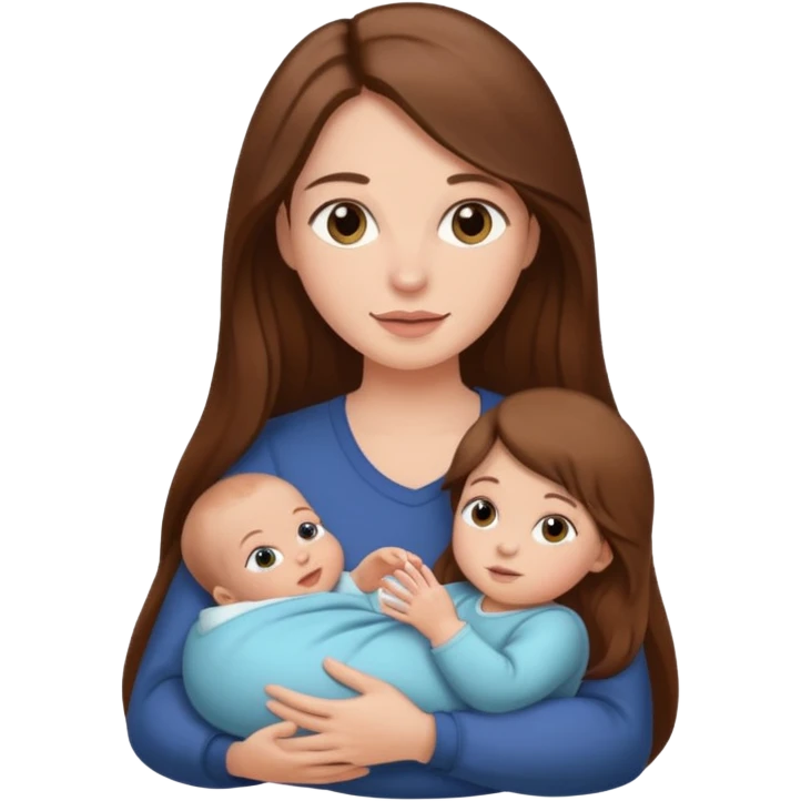 "Woman with long brown hair and fair skin holding a baby with fair skin."
 emoji