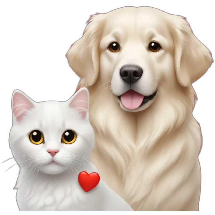 A Golden retriever, a white cat, and a gray cat in a red heart emoji