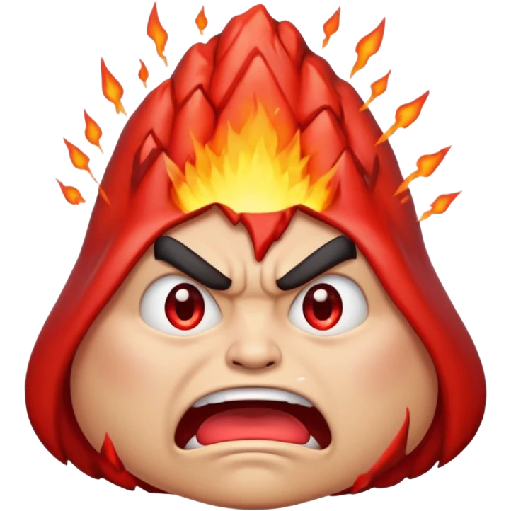 can i have an image of an red faced emoji with a small vocano th the top of its head erupting. i like the 4th image but make it with an angry face emoji