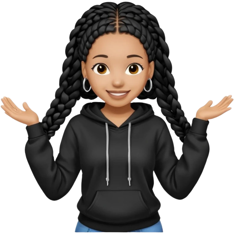 African American girl light skin complextion long black box braids  wearing plain black hoodie dancing emoji