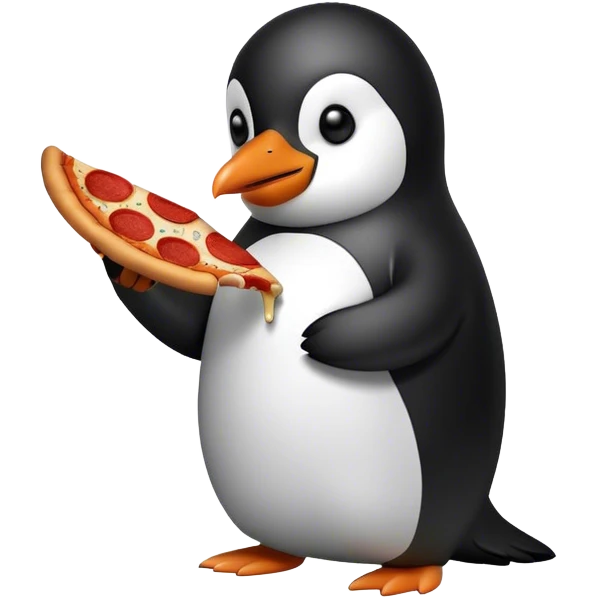 Penguin eating pepperoni pizza  emoji