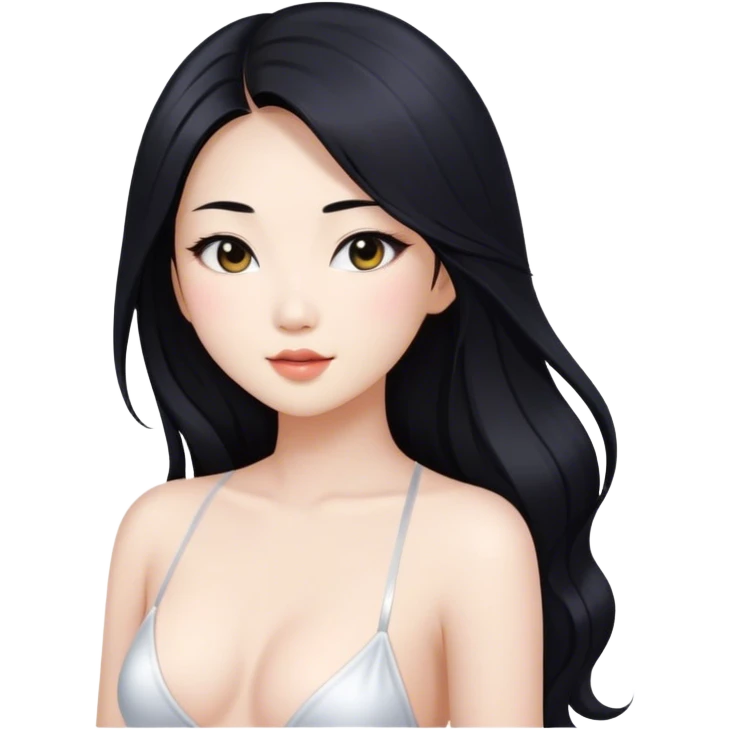 gorgeous Asian girl with long black hair, white skin, and a beautiful body  . Glamorous body  emoji