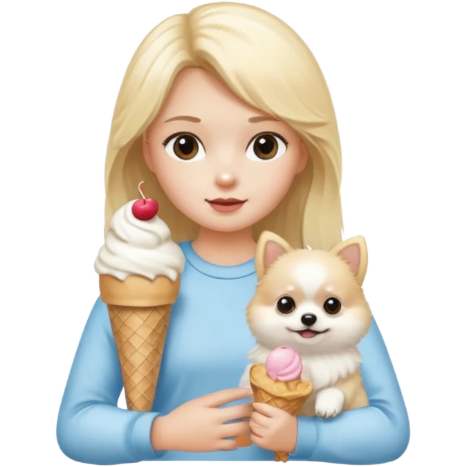 White pomeranian with icecream with blonde girl emoji