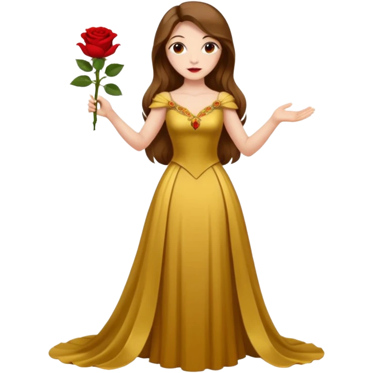 woman opera singer singing with long brown hair and golden dress, entire body, withou microfone, with a rose in right hand emoji