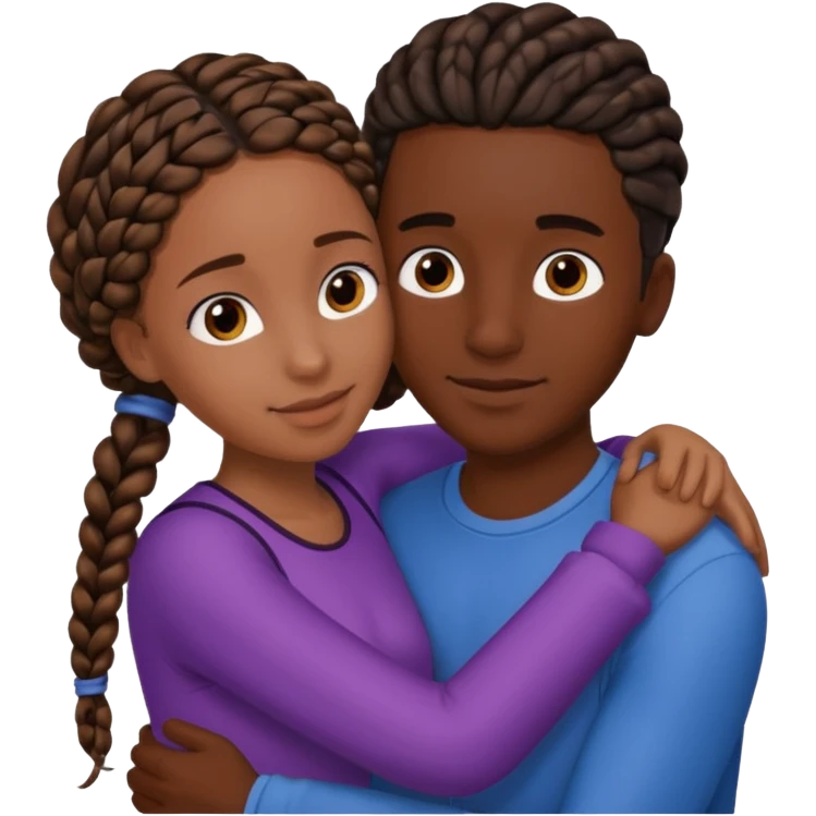 dark skin, black girl with black and brown braids, hugging her Mediterranean boyfriend with brown hair and dark skin emoji