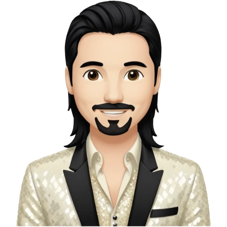 Kevin Richardson from Backstreet Boys with long black hair, ivory sequin outfit emoji