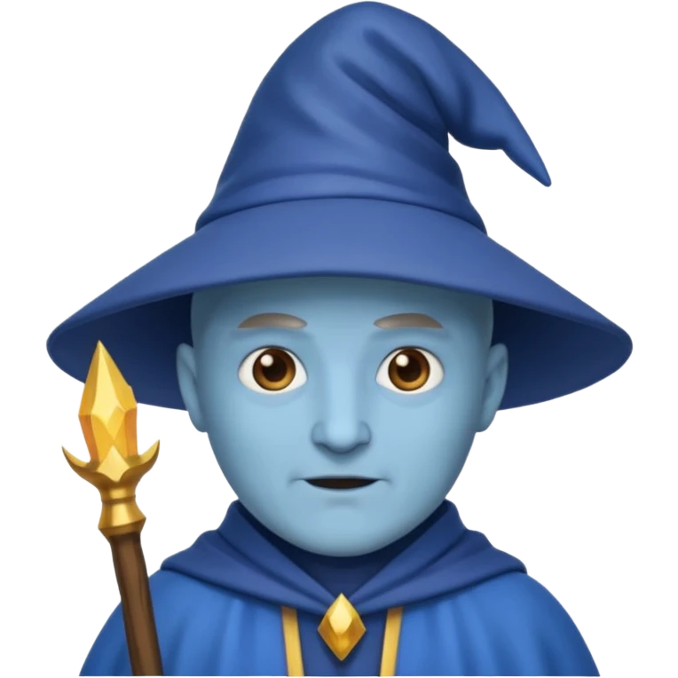 Now a wizard emoji, but still bald with no hat, neutral face, blue skin. emoji
