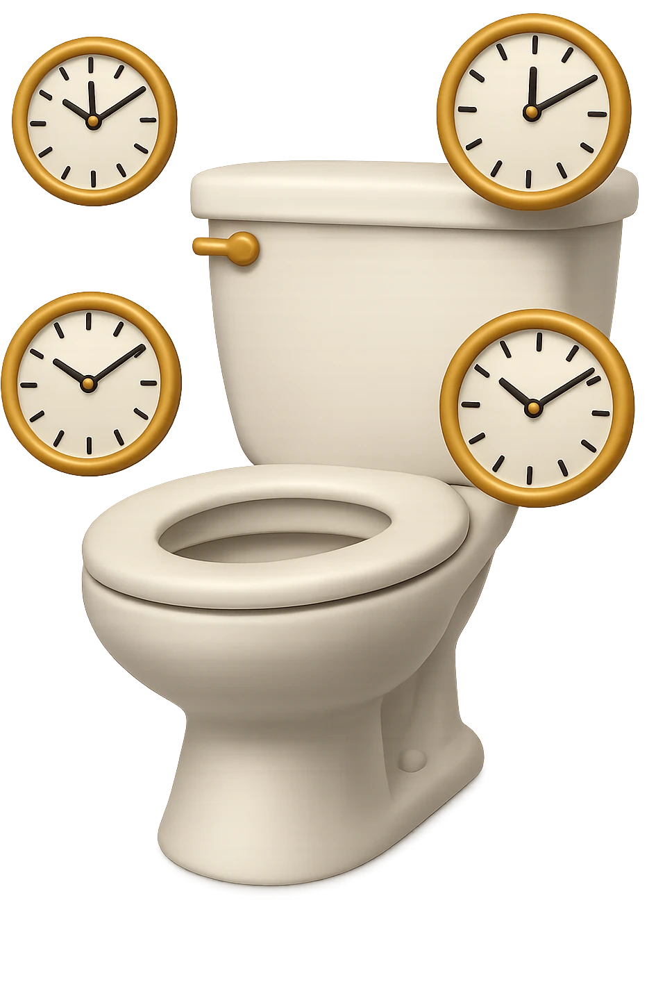 emoji stile iphone di un wc con orologi che gli fluttuano intorno, iperrealistico 4k emoji