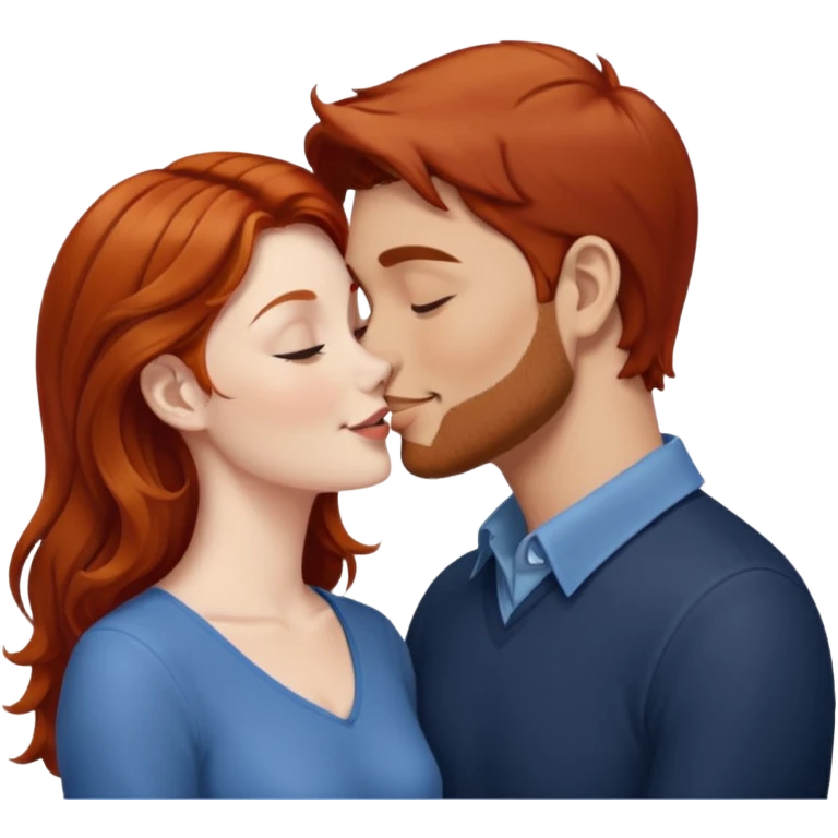 kissy face between brown hair man and redhead woman emoji