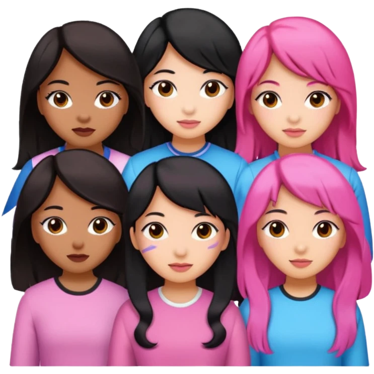 Katseye music group 6 members all girl 2 brown girl 1 korean 1 latina 1 girl black hair pink highlights emoji
