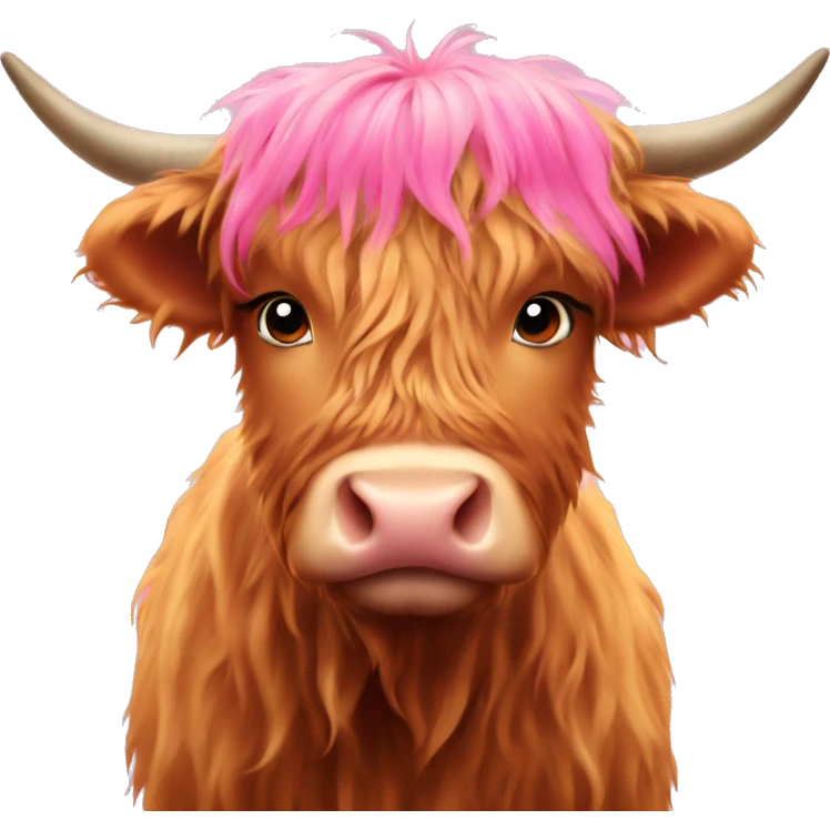 cute highlandcow with pink hearts around the head emoji