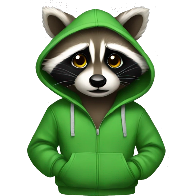 Raccoon wearing a green hoodie emoji