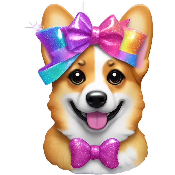 Lisa frank glitter corgi with bows on head emoji