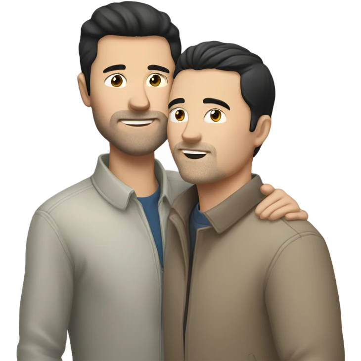Two men kissing each other , one white with dark hair one Chinese,  emoji