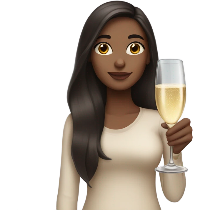 girl with long dark brown hair and brown eyes with glass of champagne  emoji