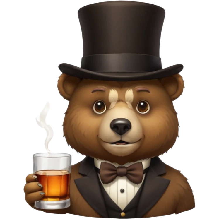 bear head in a top hat with a whiskey emoji
