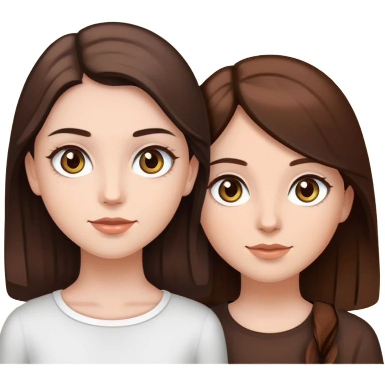 2 girls, one with dark brown hair and hazel green eyes and white skin, and the other with light brown skin, chocolate brown hair and brown eyes  emoji