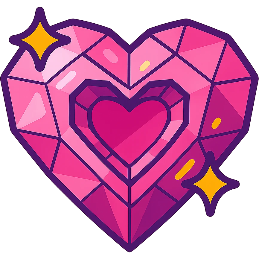 pink diamond with a heart-shaped cut, vibrant and shiny, cartoon style emoji