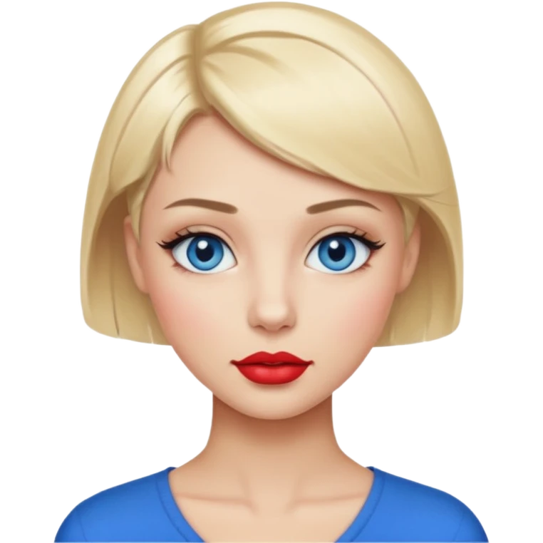 blond girl with cropped hair, blue eyes, makeup, no baguette emoji