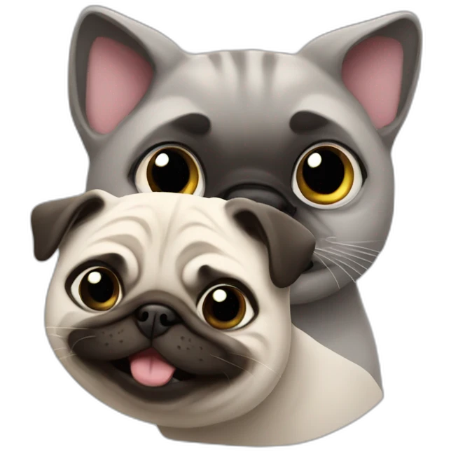 Grey Cat with happy pug emoji