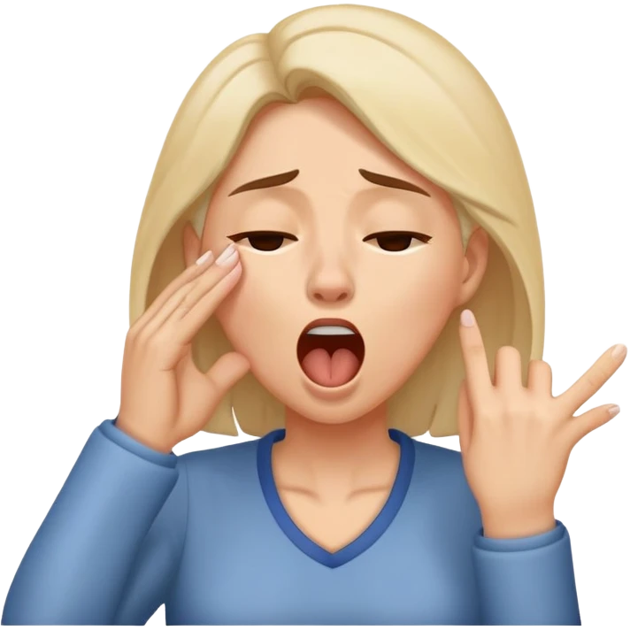 Woman propping up her tired face with hand, yawning emoji