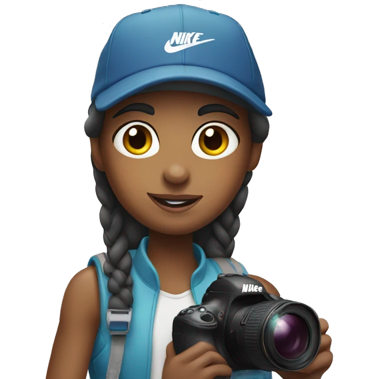 Girl with nike cap holding camera emoji