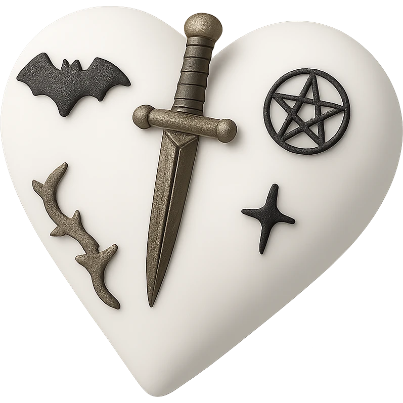 white goth heart, minimal, edgy, dark accents emoji