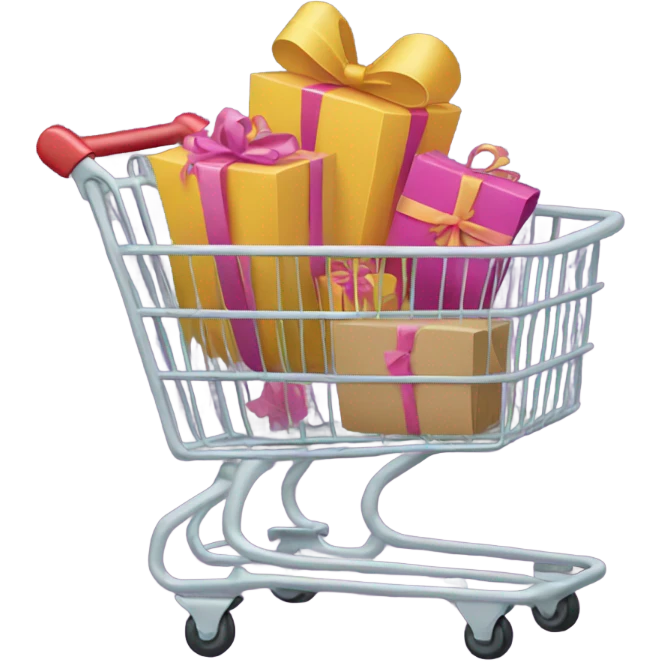 shopping cart full of gift bags emoji