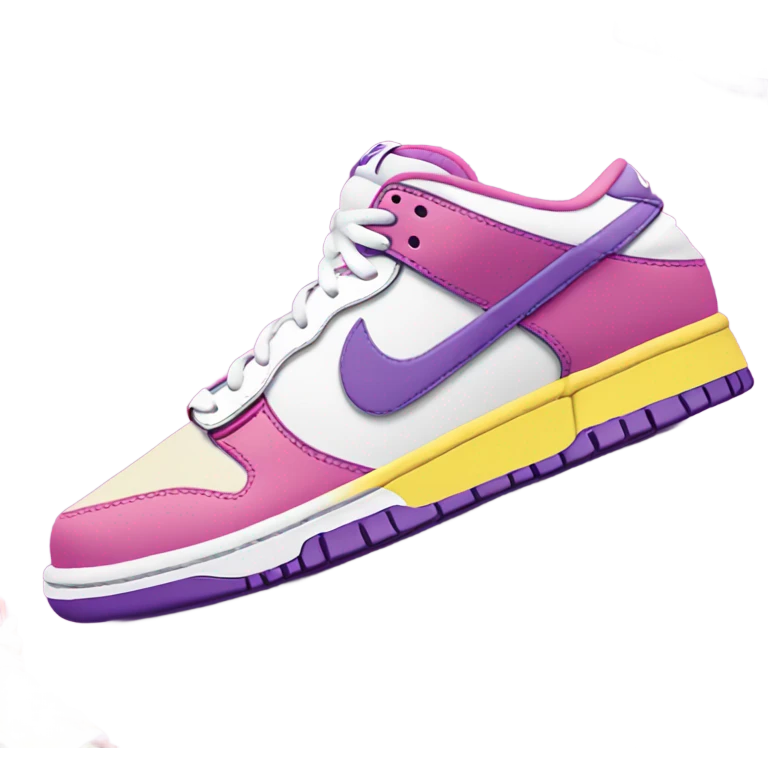 Pink purple yellow and white Nike dunks low emoji
