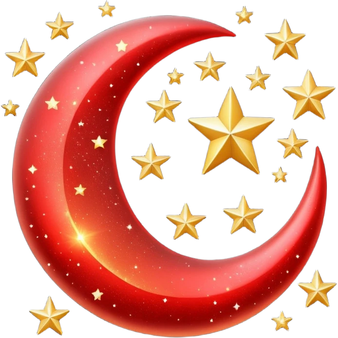 Beautiful sparkly glittery shiny pretty red crescent and stars scenery emoji