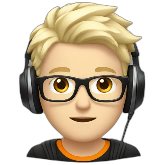 A super cool white boy with headphone and black and orange Tshirt  emoji