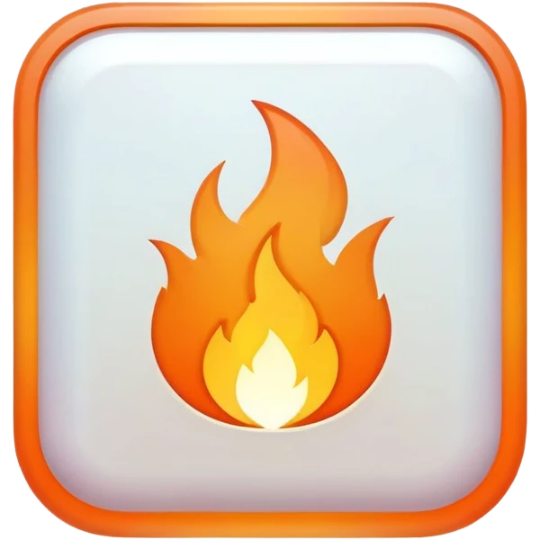 a Tiny compressed Stylized Orange Fire symbol inside a pastel gradient white square icon emoji