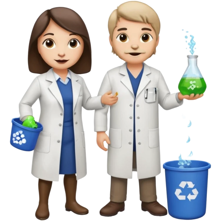 an otter disguised as a woman picking up trash bins, next to a man mad scientist emoji