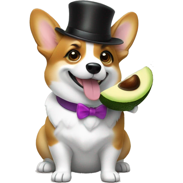 Corgi with a top hat eating avocado jello emoji