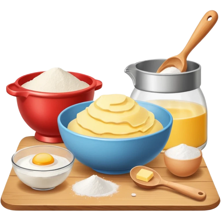baking ingredients next to a mixing bowl emoji