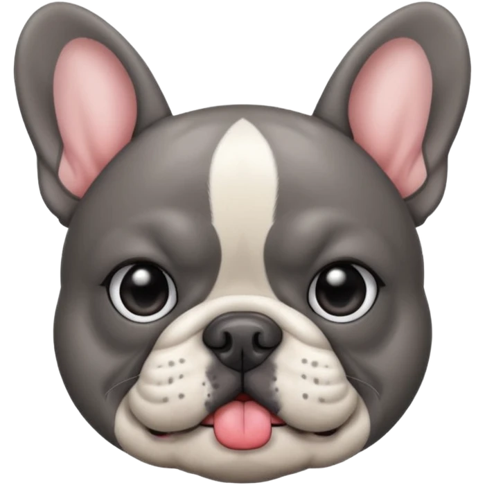 Grey French bulldog with grey eyes doing a kissy face  emoji