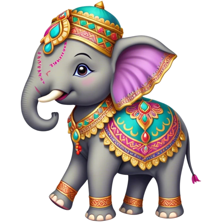 Decorated Indian elephant – Cinematic Realistic Decorated Indian Elephant, depicted as a majestic elephant adorned with vibrant, ornate ceremonial decorations and rich, colorful fabrics, set against a festive Indian backdrop with warm golden lighting that highlights its cultural significance. emoji