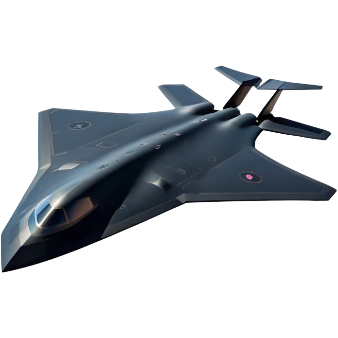 B-2 Spirit bomber - Northrop B-2 (Model Year: 2021) (Iconic colour: Stealth black) - A sleek, stealth bomber with smooth, angular contours and a matte jet-black finish. Emphasize a futuristic, minimalist design with a seamless fuselage, low-profile wings, and an overall intimidating stealth aesthetic. emoji