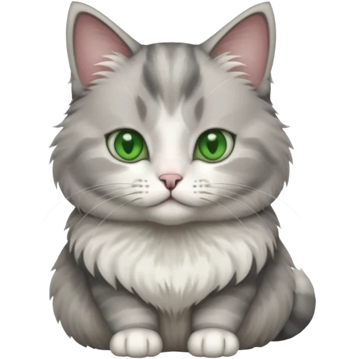 a realistic looking very fluffy grey and white cat sitting up straight emoji