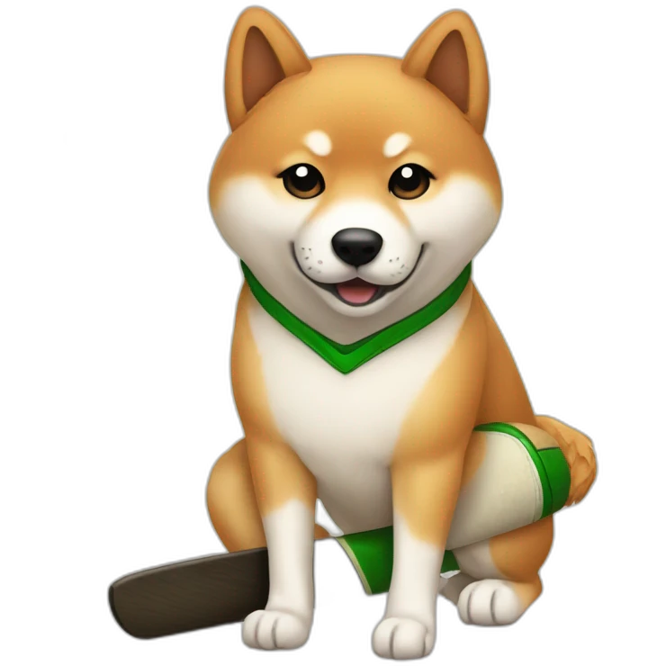 cricket player shiba with cricket bat emoji
