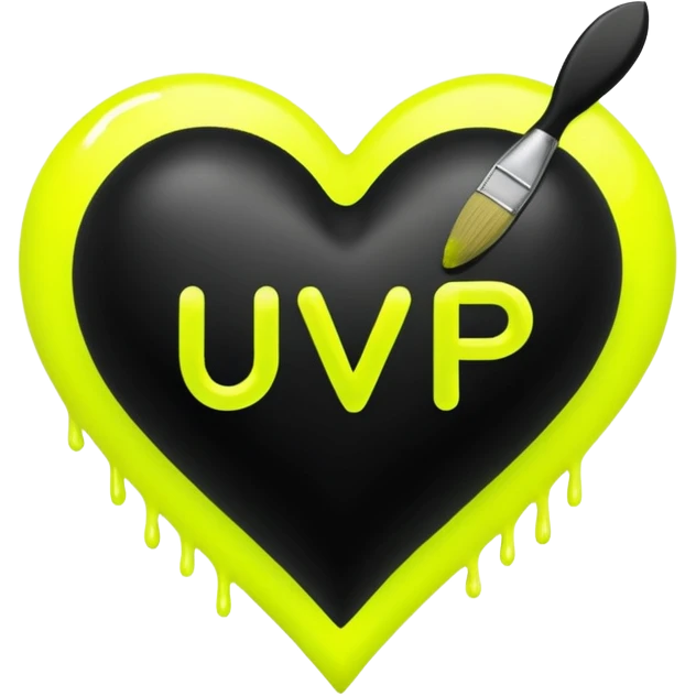 A neon yellow heart with black brushes inside the heart and The text UVP inside the heart emoji