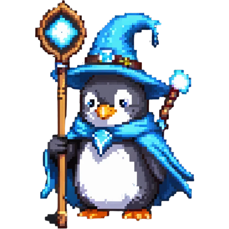 penguin wizard holding a staff emoji