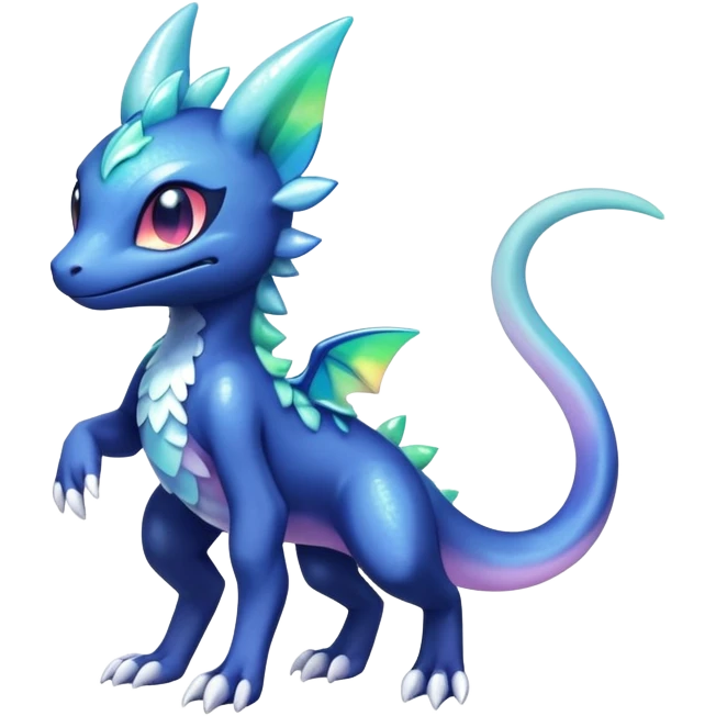 Rainbow crystalic Shiny pastel Salandit-Meowstic-Noibat-Fakémon-hybrid-creature (full body)  emoji