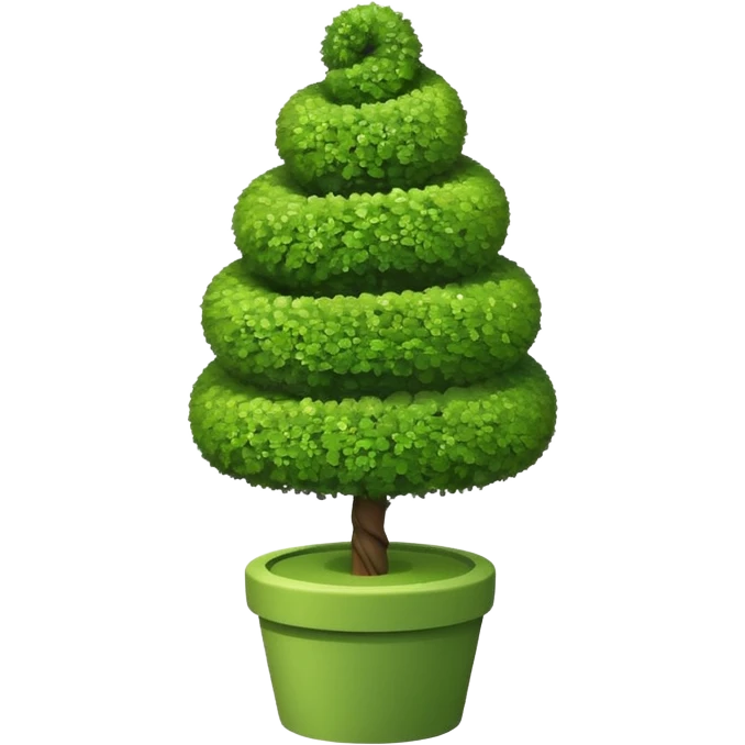 spiral topiary tree emoji, green spiral shaped bush, garden art tree, cute emoji style, emoji