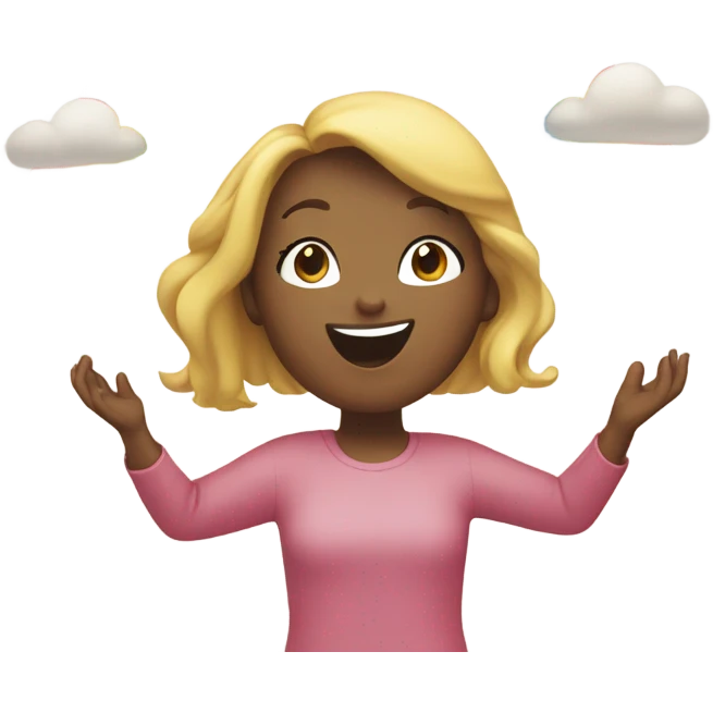 Girl making rainbow with hands above head with “Bridgewater” written in it emoji